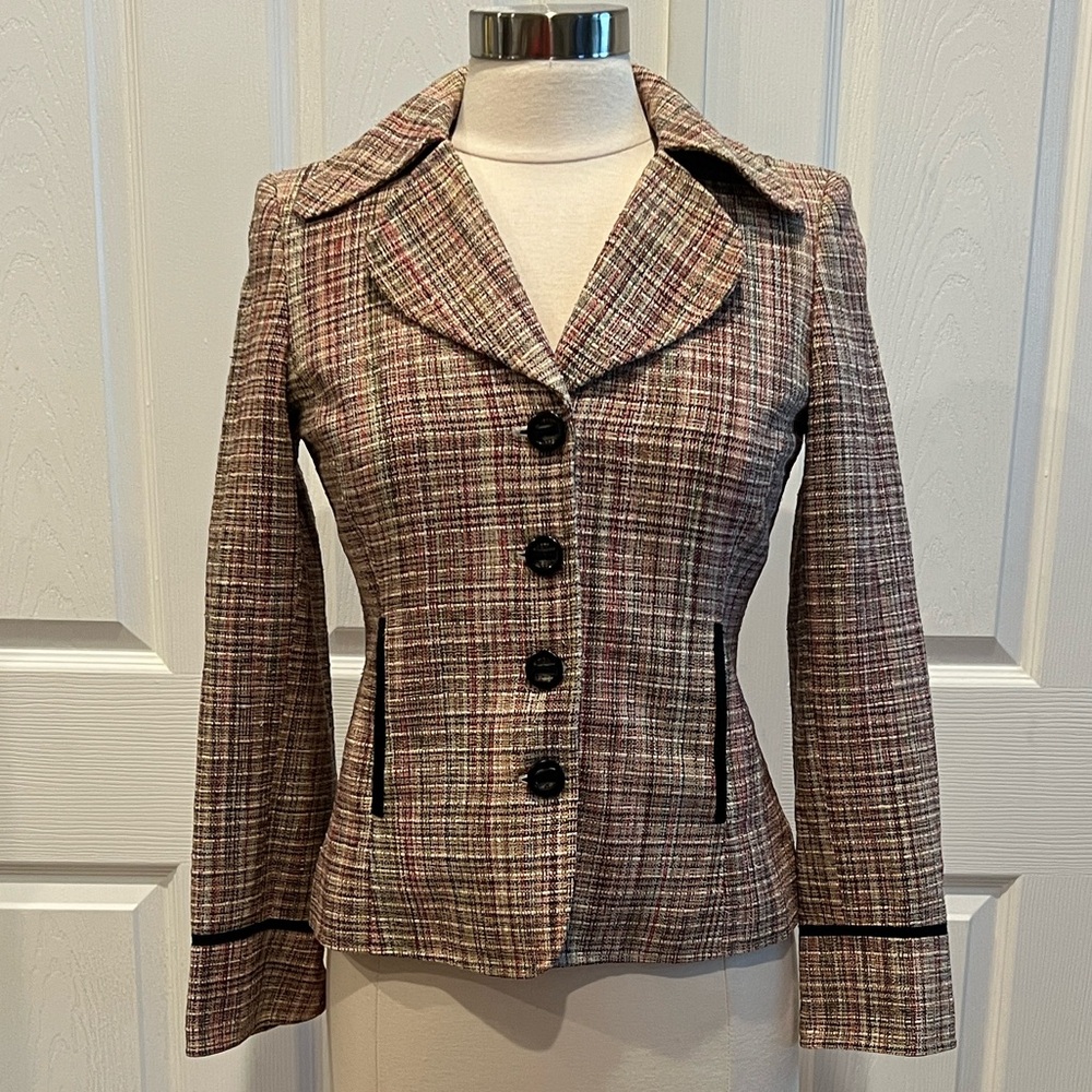 ELLEN TRACY Colorful Silk Tweed Textured Blazer Jacket
